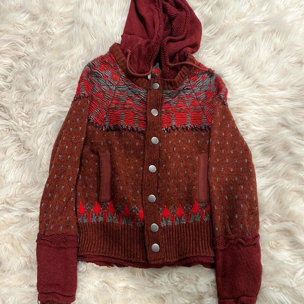 Free People Snap Up Sweater with Hoodie Size XS